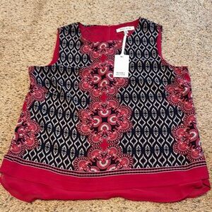 Rose+Olive fuschia and navy Patterned Sleeveless top